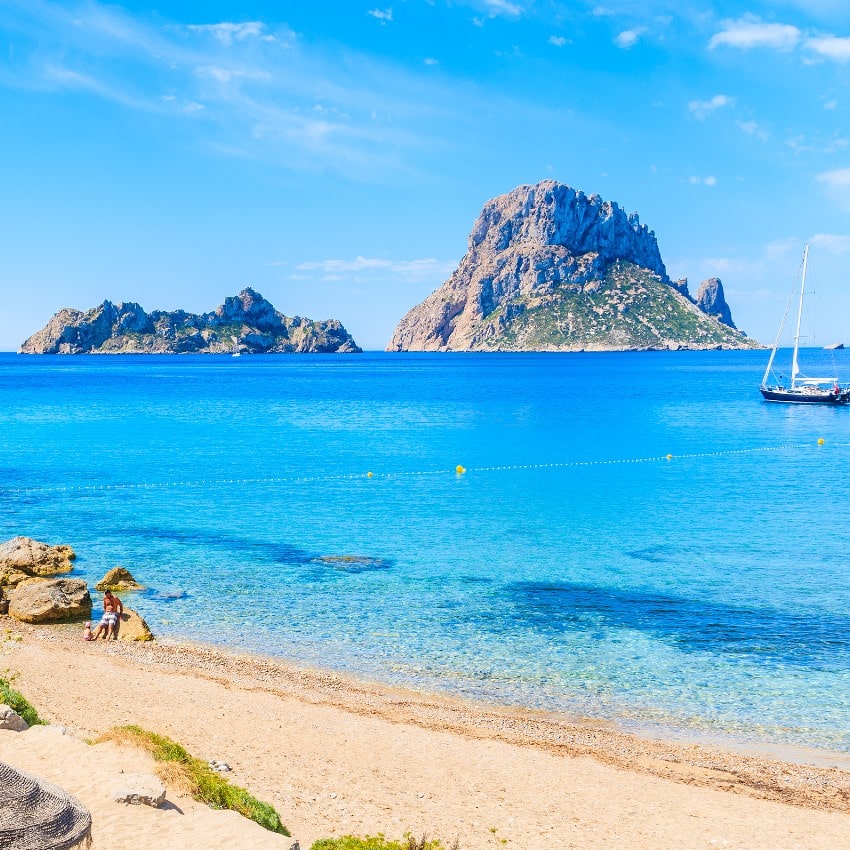 View of Cala d'Hort beach, Ibiza island, Spain