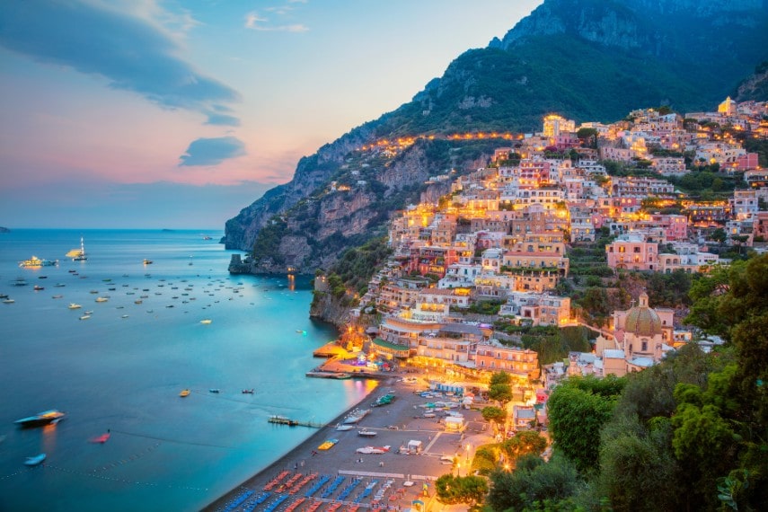 Positano beach located on Amalfi coast, Italy