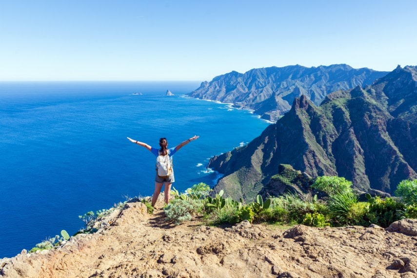 Woman hiking in Tenerife mountain August