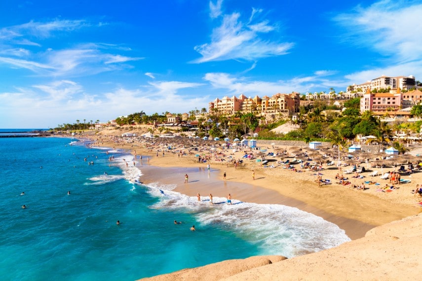 El Duque beach in Tenerife, famous Adeje coast in April