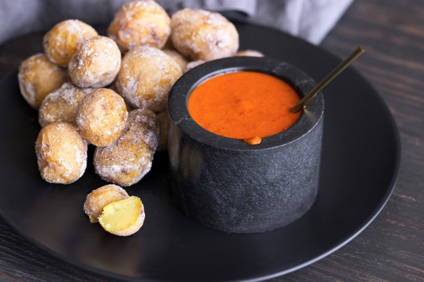 Tenerife dish Papas Arrugadas (wrinkly potatoes with salt in April