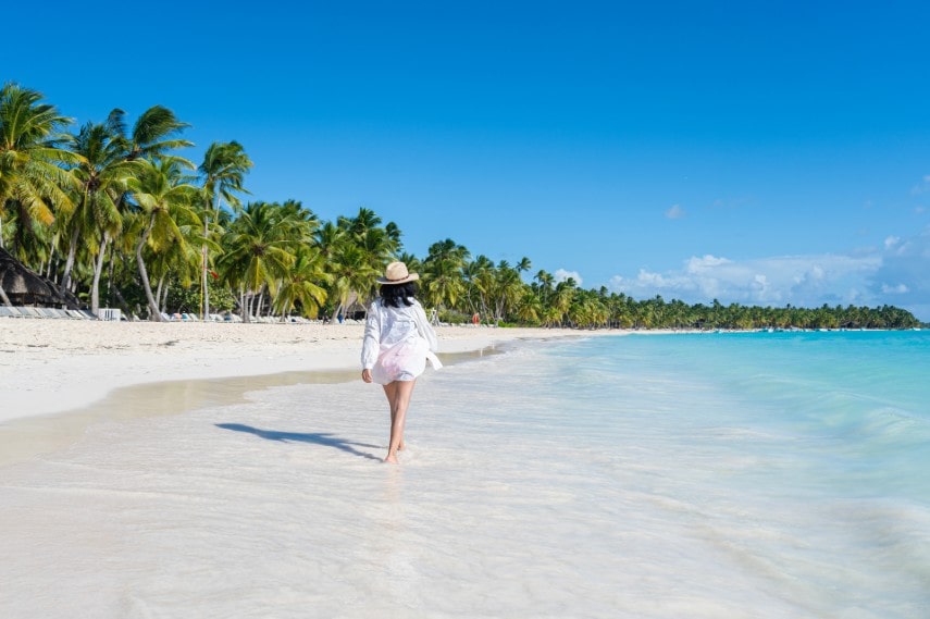 Woman walking on beach in the Dominican Republic
