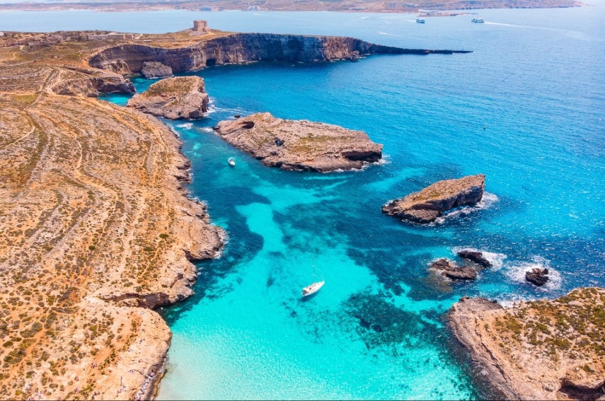 Aerial view of Panorama beach, Malta
