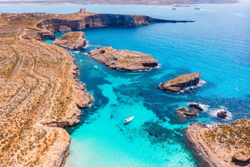 Malta Blue Lagoon Comino beach aerial view