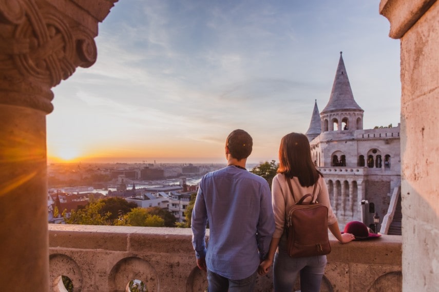 Young couple enjoying view in Budapest