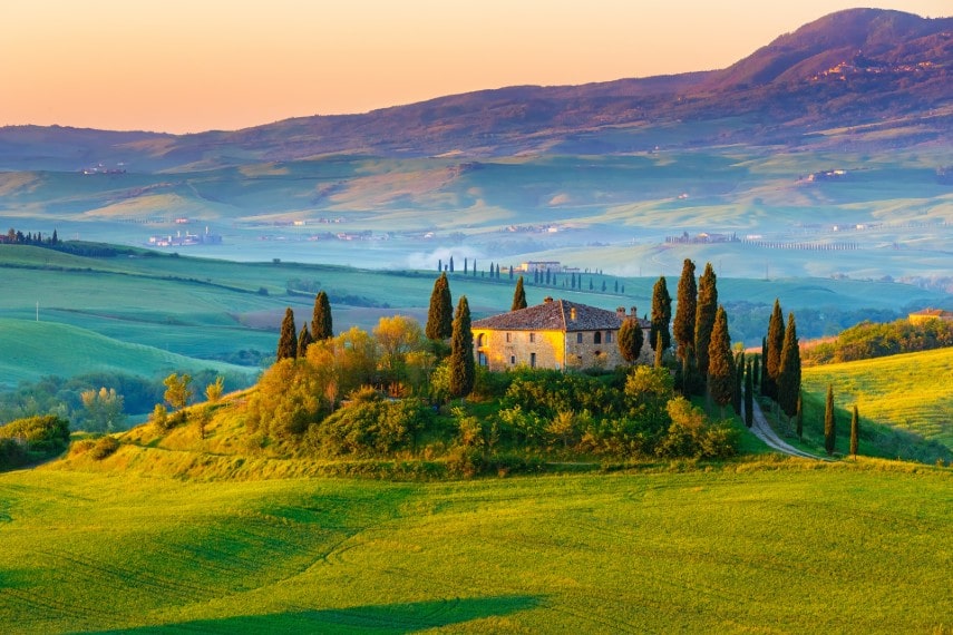 Tuscany landscape at sunrise, Italy