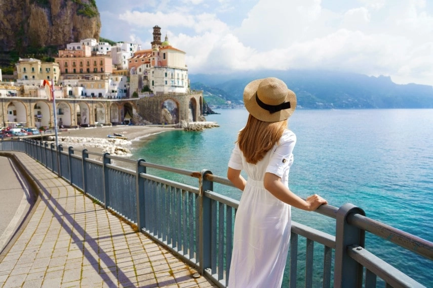 Girl visiting Amalfi Coast in Italy in May