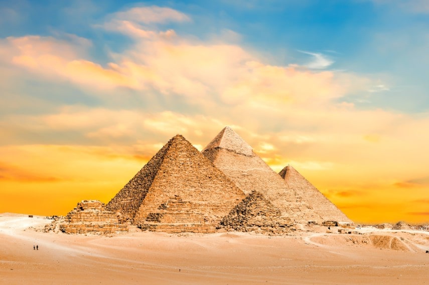 Sunset view of Pyramids of Giza, Egypt