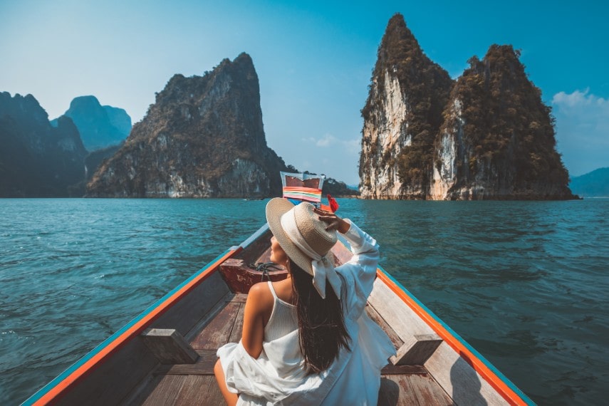woman relax and travel at Khao Sok National Park Surat Thani Thailand 