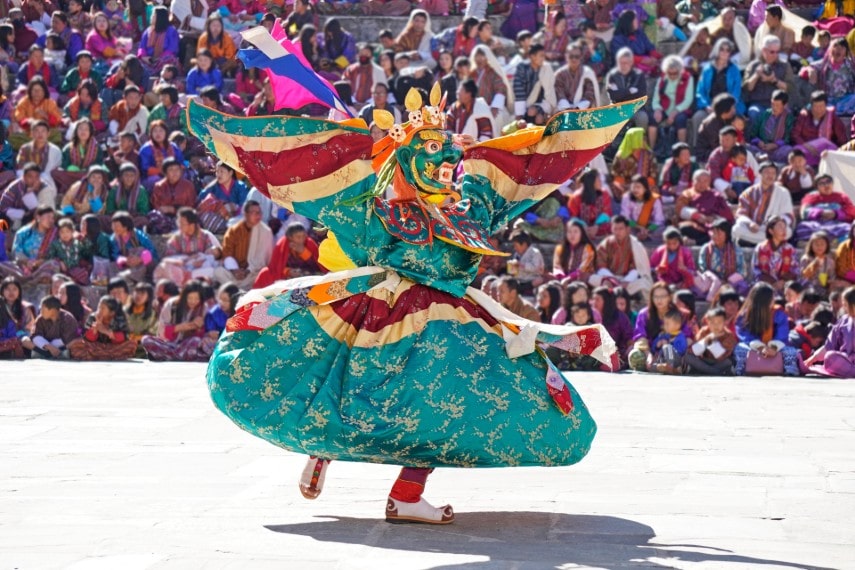 Traditional, dance performing in the festival in Mongar, Bhutan