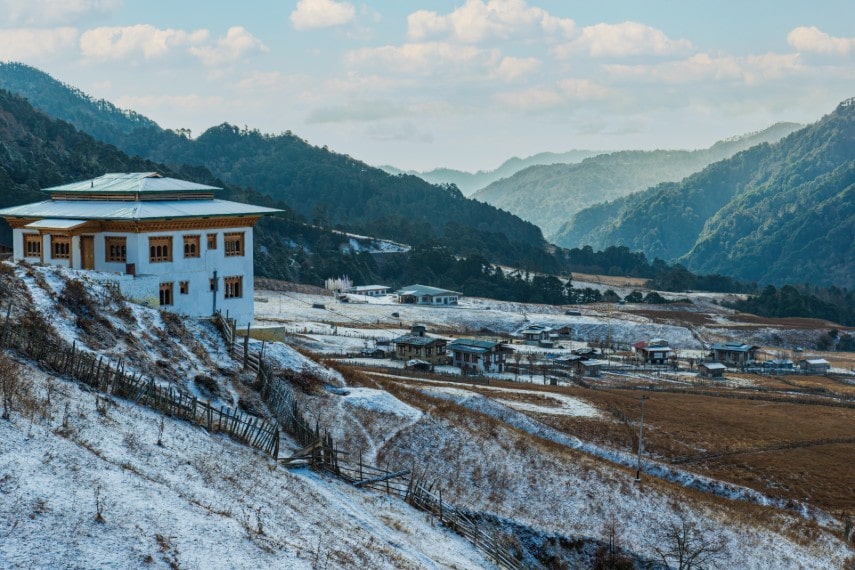 winter snow landscape in Bhutan