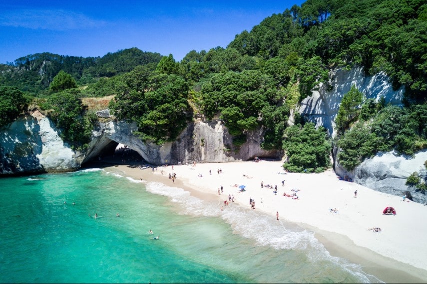 Natural view of Cathedral cove in New Zealand