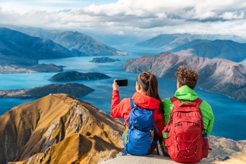 honeymoon couple at Roys Peak, New Zealand