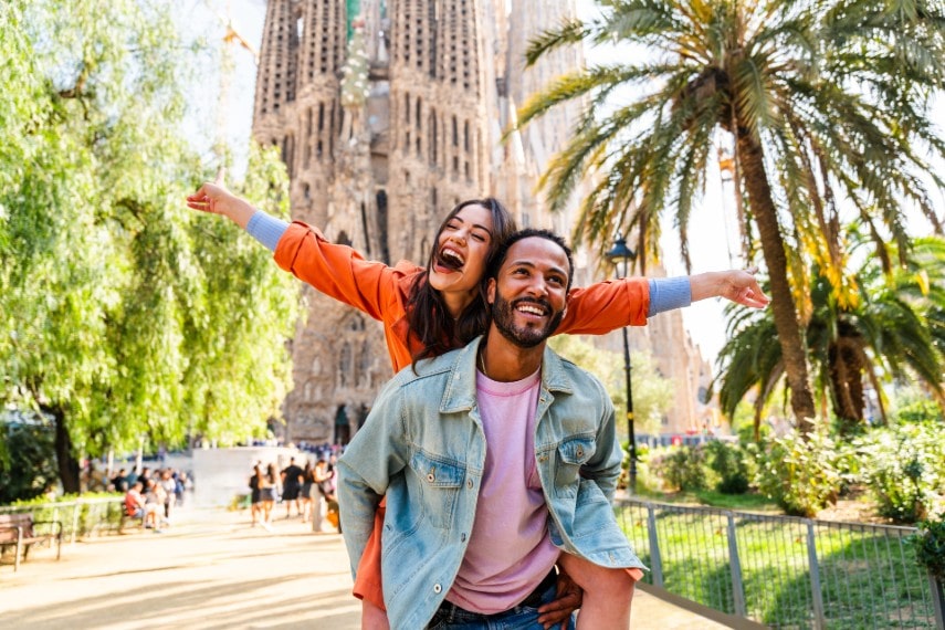 beautiful happy couple in Barcelona, Spain