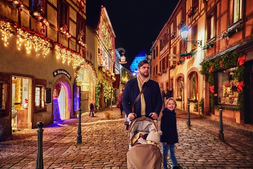 decorated streets of Kaysersberg on Christmas holidays