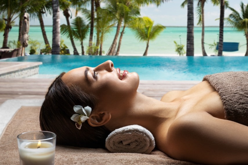 young woman lying at spa in Bora Bora