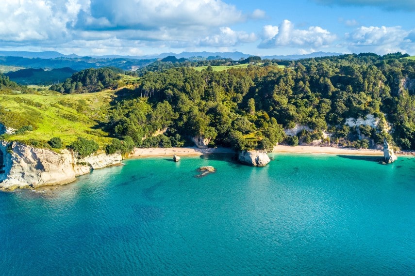 Aerial view of ocean coast, New Zealand