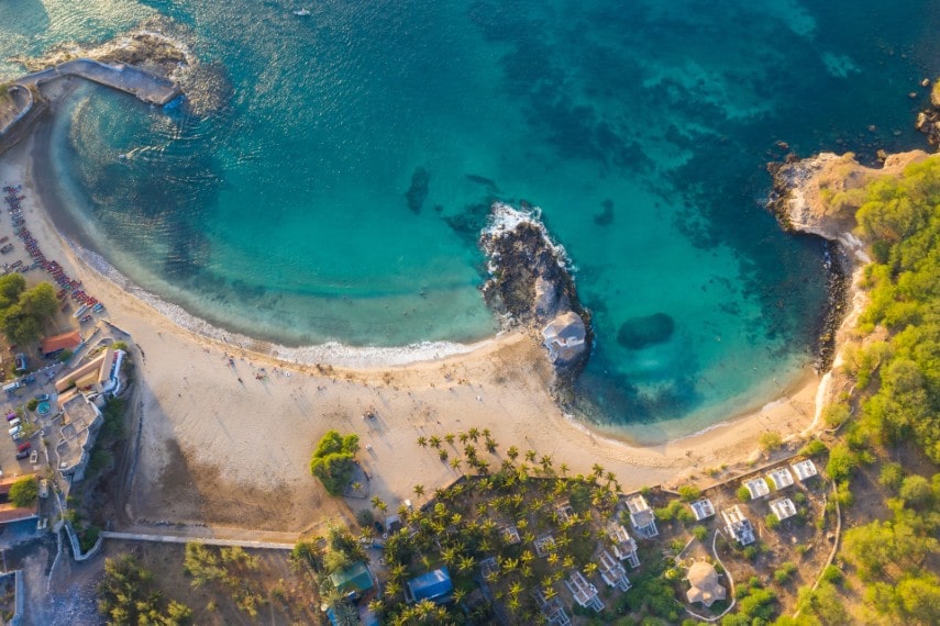 Aerial view of Tarrafal beach in Santiago island, Cabo Verde a best affordable holiday destinations