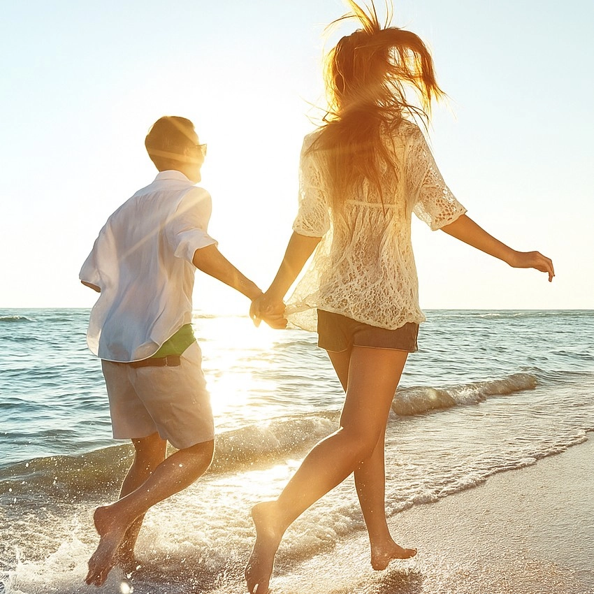 Couples enjoy at beach in December