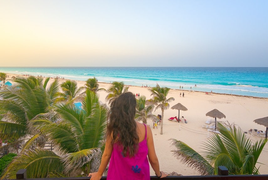 Young woman wearing outfit at Cancun beach in Mexico
