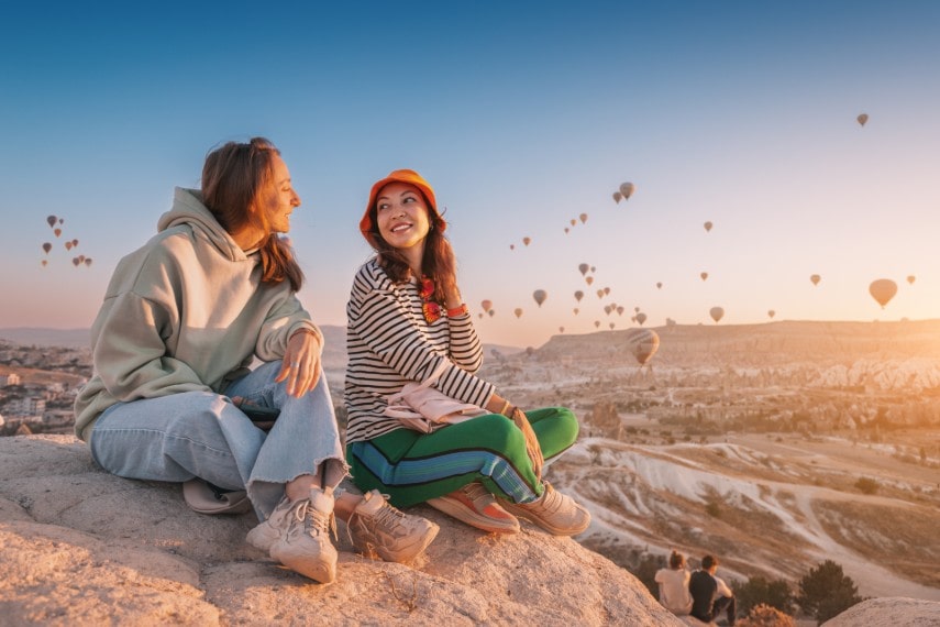Girls sitting in Cappadocia, Turkey