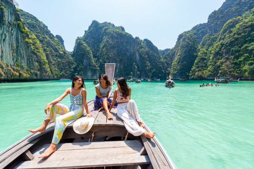 three young women in Phi Phi Islands in Thailand