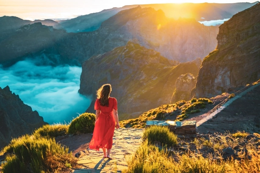 Beautiful woman in february at Madeira Island, Portugal, Europe