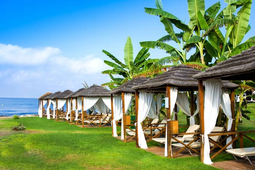 Visit at Gazebo on Mediterranean beach, Paphos. Cyprus