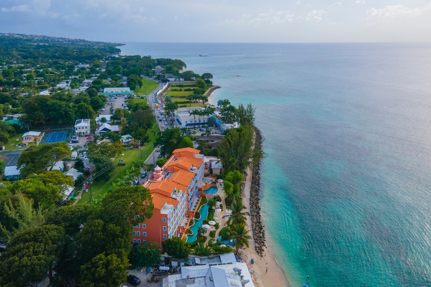 Holetown Beach and coastal resorts aerial view of Holetown, St. James Parish, Barbados