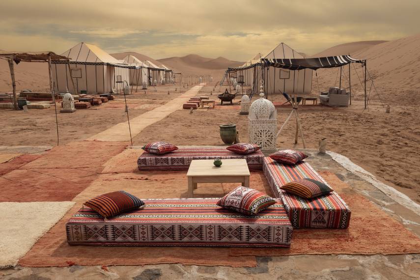Luxury bivouac in the Sahara desert in Morocco, Chegaga Dunes