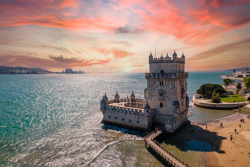 Sunset view of the Tower of Belem, Lisbon, Portugal