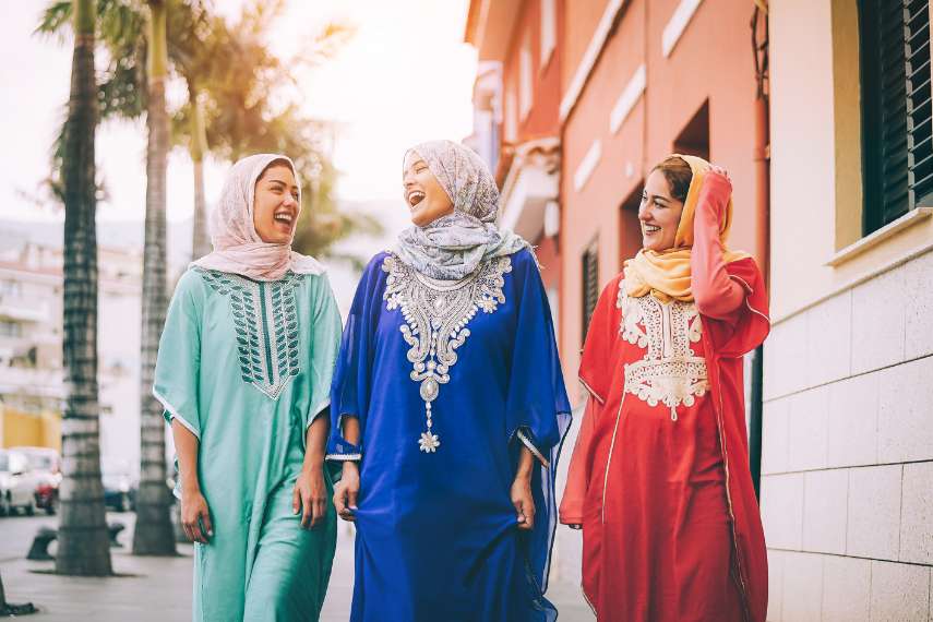 Women wearing long dresses in Morocco