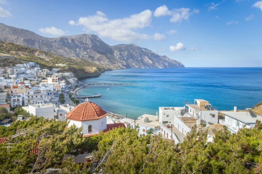 View over village of Diafani, Karpathos, Greek Islands