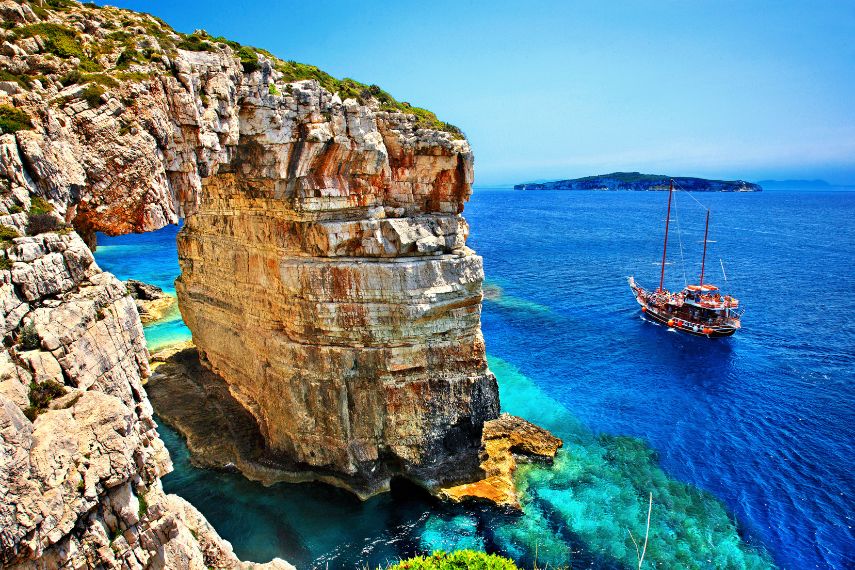 a natural rocky arch at Paxos island, Ionian Sea, GREECE