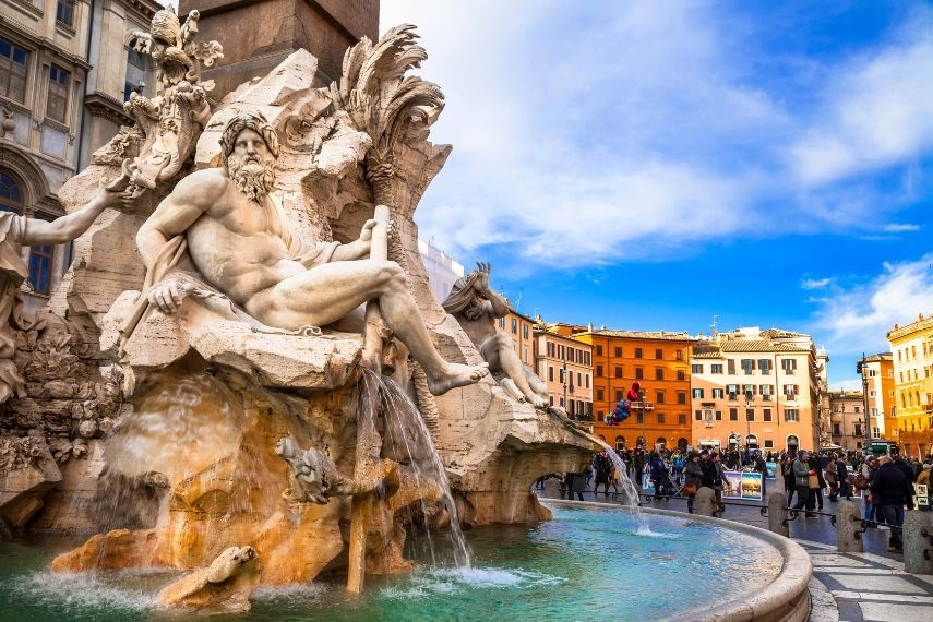 Bernini's Fountain of the Four Rivers in Piazza, Rome