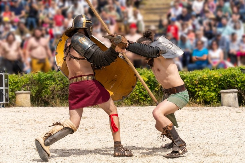 fight of gladiators in a historical arena