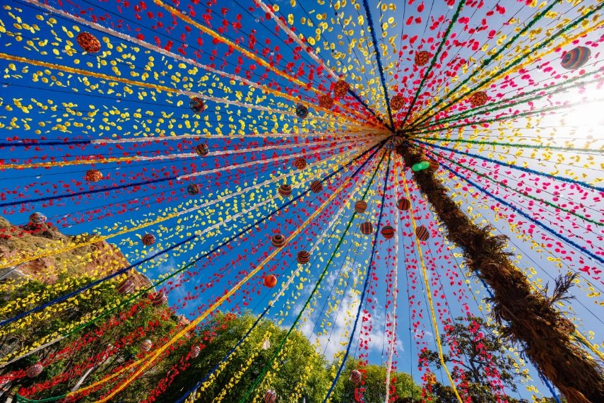 Garlands and street decorations in the towns of Madeira Island during the wine festival