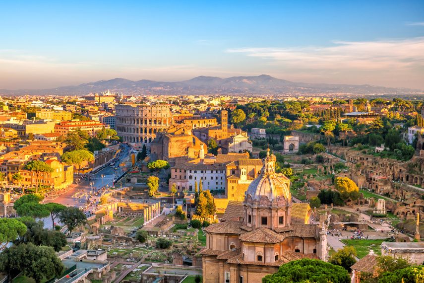 Top view of Rome city skyline from Castel Sant'Angelo