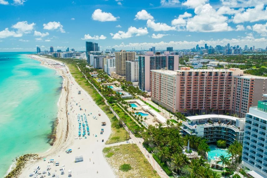 Aerial view of South Beach, Miami Beach, Florida, USA