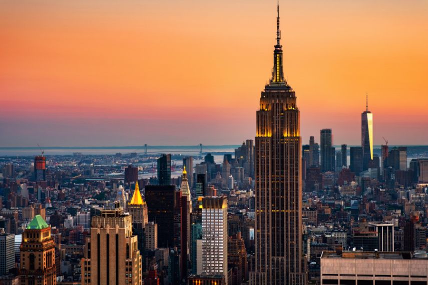Aerial view on the city skyline in New York City