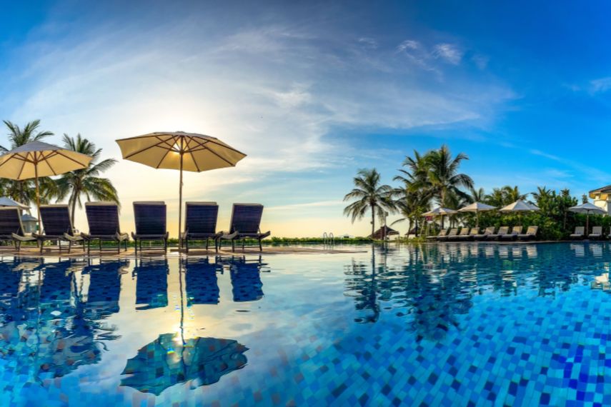 Beach view from pool resort in Da Nang, Vietnam