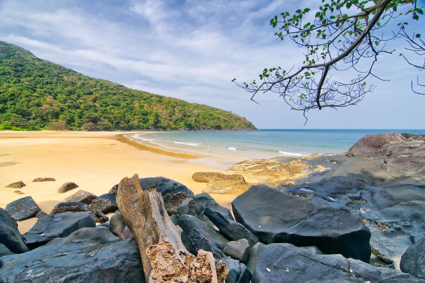 Beautiful Dam Trau beach with island on background in Con Dao, southern Vietnam