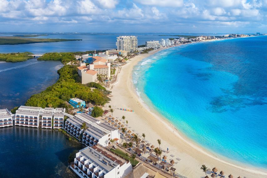 Cancun with lagoon and beach