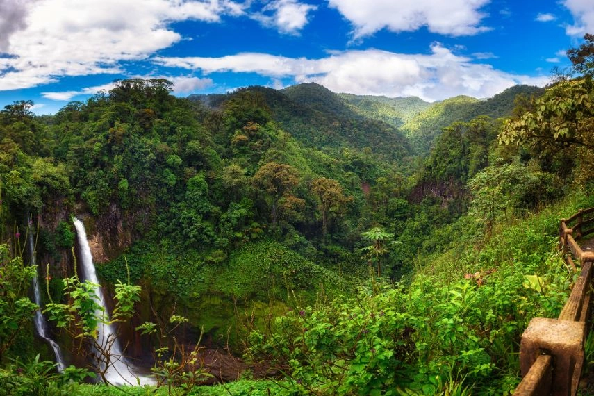 Catarata del Toro waterfall with surrounding mountains in Costa Rica
