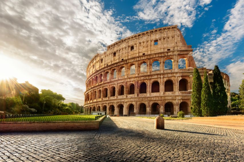 Colosseum in Rome and morning sun