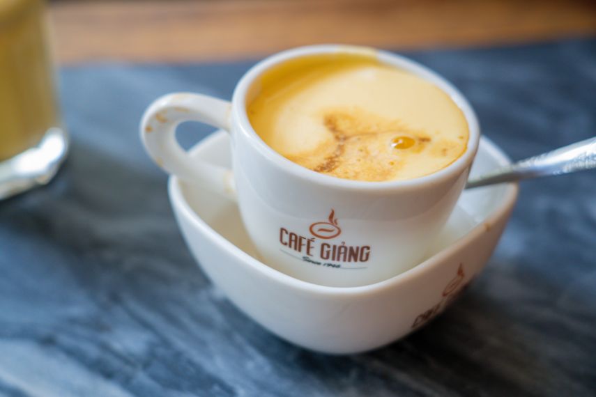 Egg Coffee Cafe Trung Local Coffee shop dessert CAFE GIANG in OLD QUARTER CITY