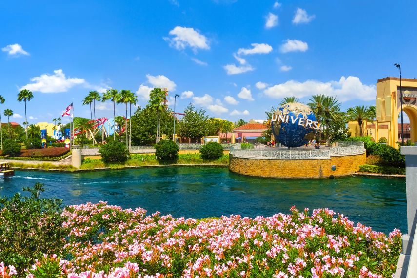 The panorama of Universal City Walk near the entrance of the Universal Studios theme park, Orlando