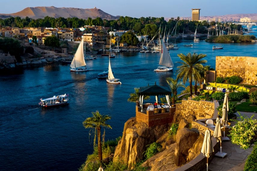 sailing on the nile at catarct aswan egypt