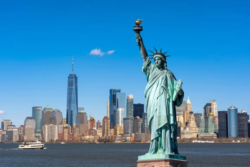 Statue of Liberty over the Scene of New york