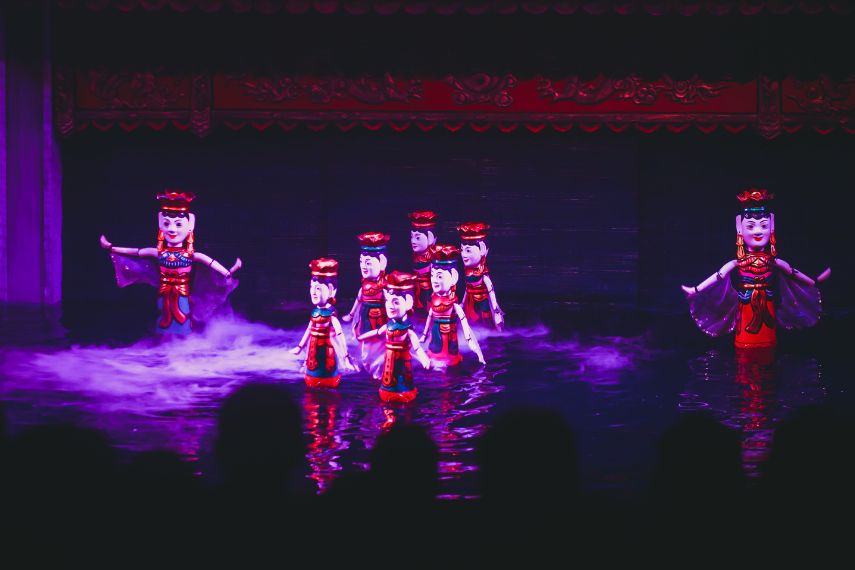 Traditional Vietnamese water puppet dolls theatre show in Hanoi, Vietnam